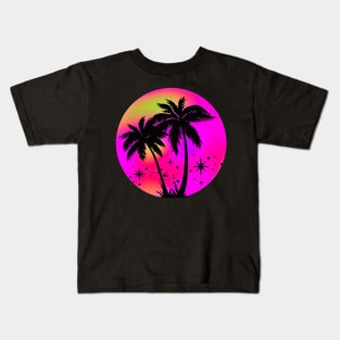 Vaporwave Palm Trees: 80's, 90's Hot Pink, Purple, And Yellow Retro Vintage Sunset Tropical Vaporwave Kids T-Shirt